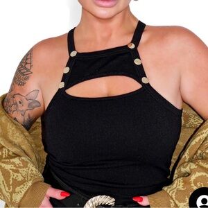 Pebby Forevee Black Tank Top with Gold Accents *NWOT